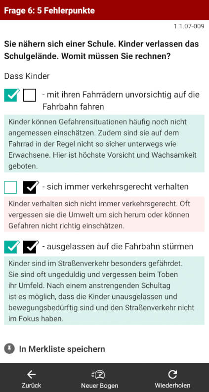 The Führerschein-bestehen.de App with a range of features including explanations to the driving-test questions and the correct answers