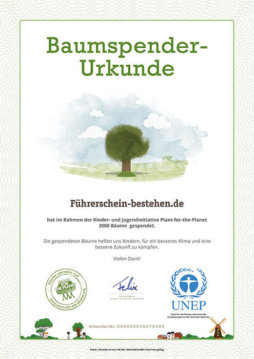 ‘Tree certificate’ confirming 3,000 planted trees