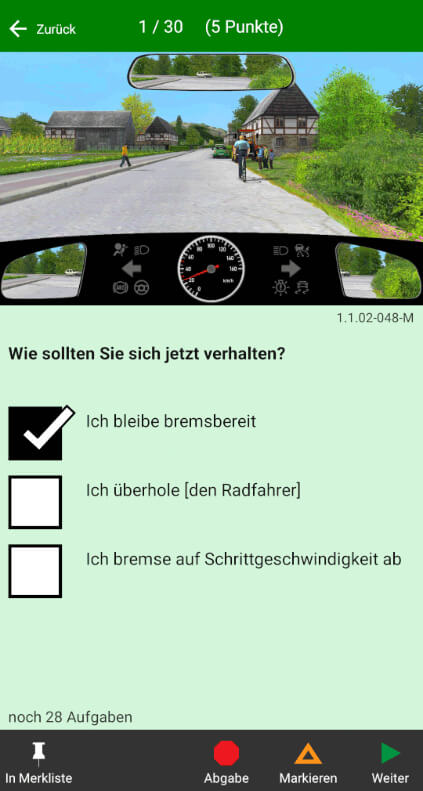 Answer the official driving-test questions: whenever, wherever and however you want, with the App from Führerschein-bestehen.de